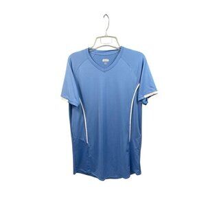 Blue Athletic‎ Activewear V-Neck T-Shirt White Trim Short Sleeve